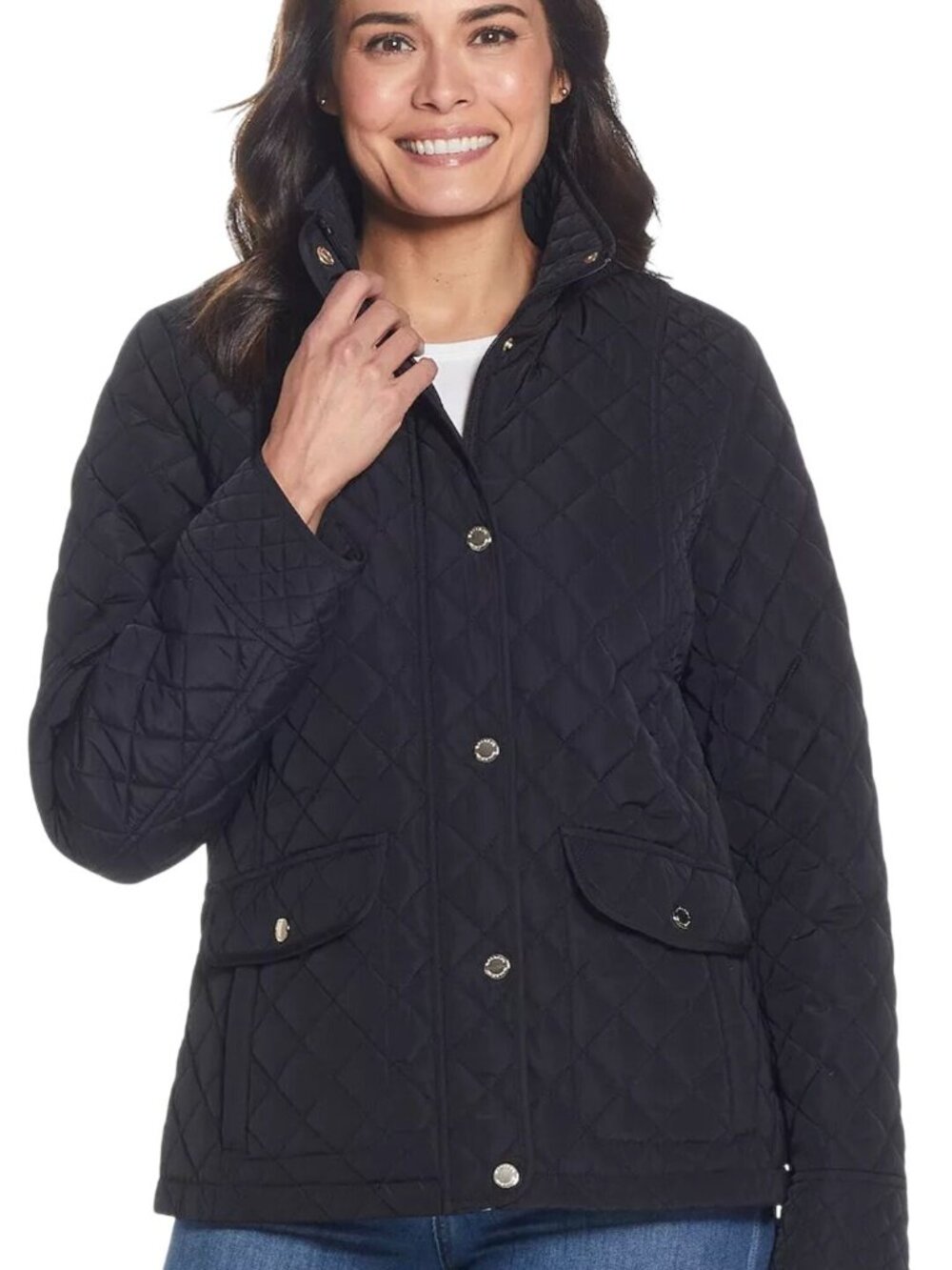 Gallery Quilted Barn Jacket Black Snap Inside Drawstring Waist Pockets Size M